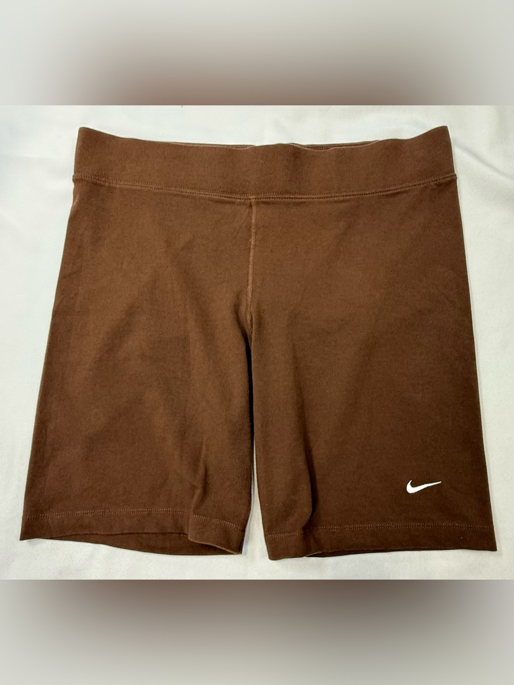 Nike Women's Brown Bike Shorts with White Embroidered Swoosh